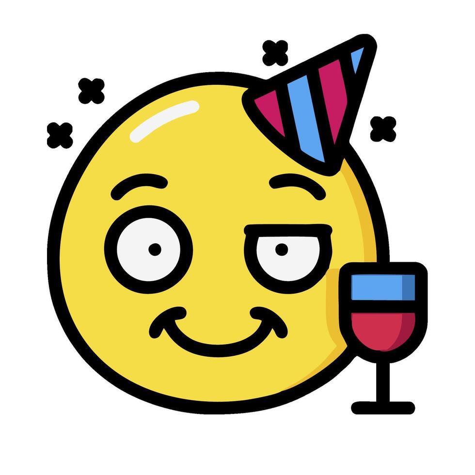 Happy birthday emoji with wine glass illustration vector