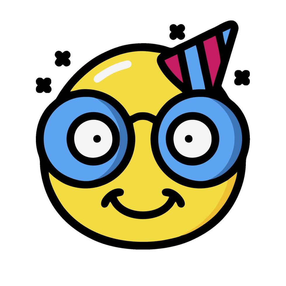 A cartoon smiley face with glasses and a party hat vector