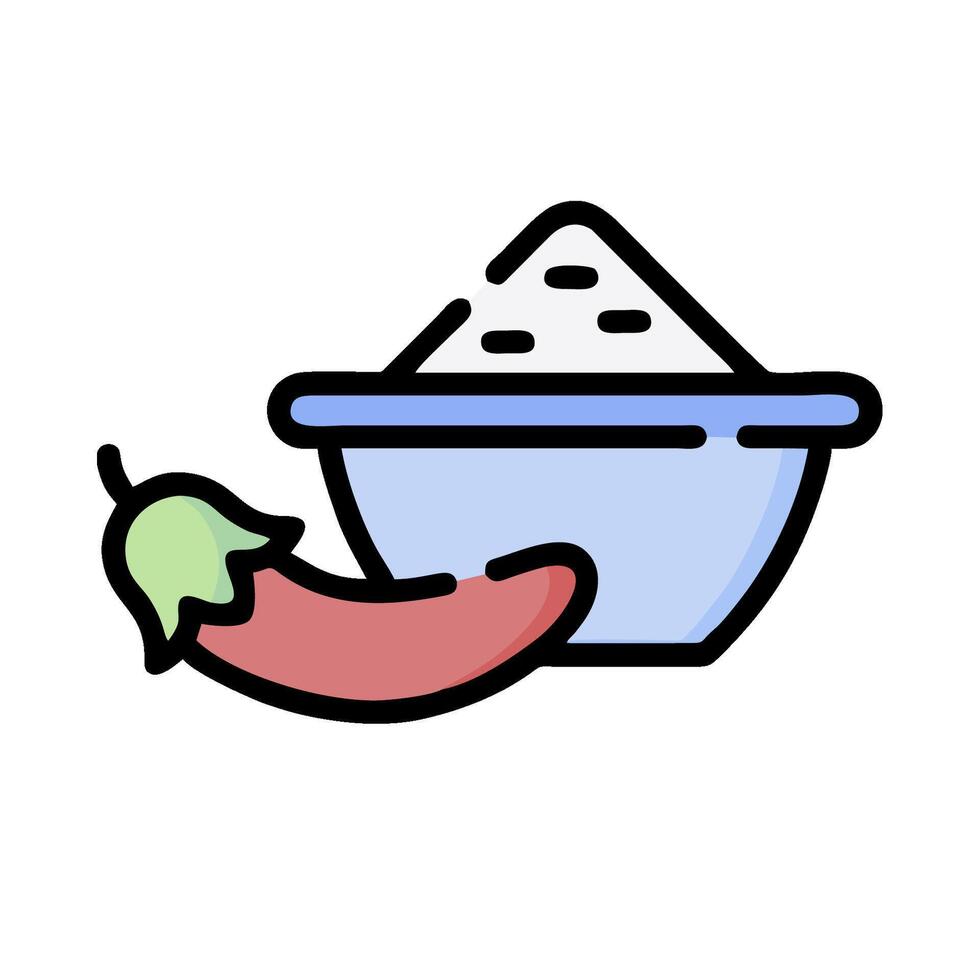 A bowl of rice and chili in a line drawing vector