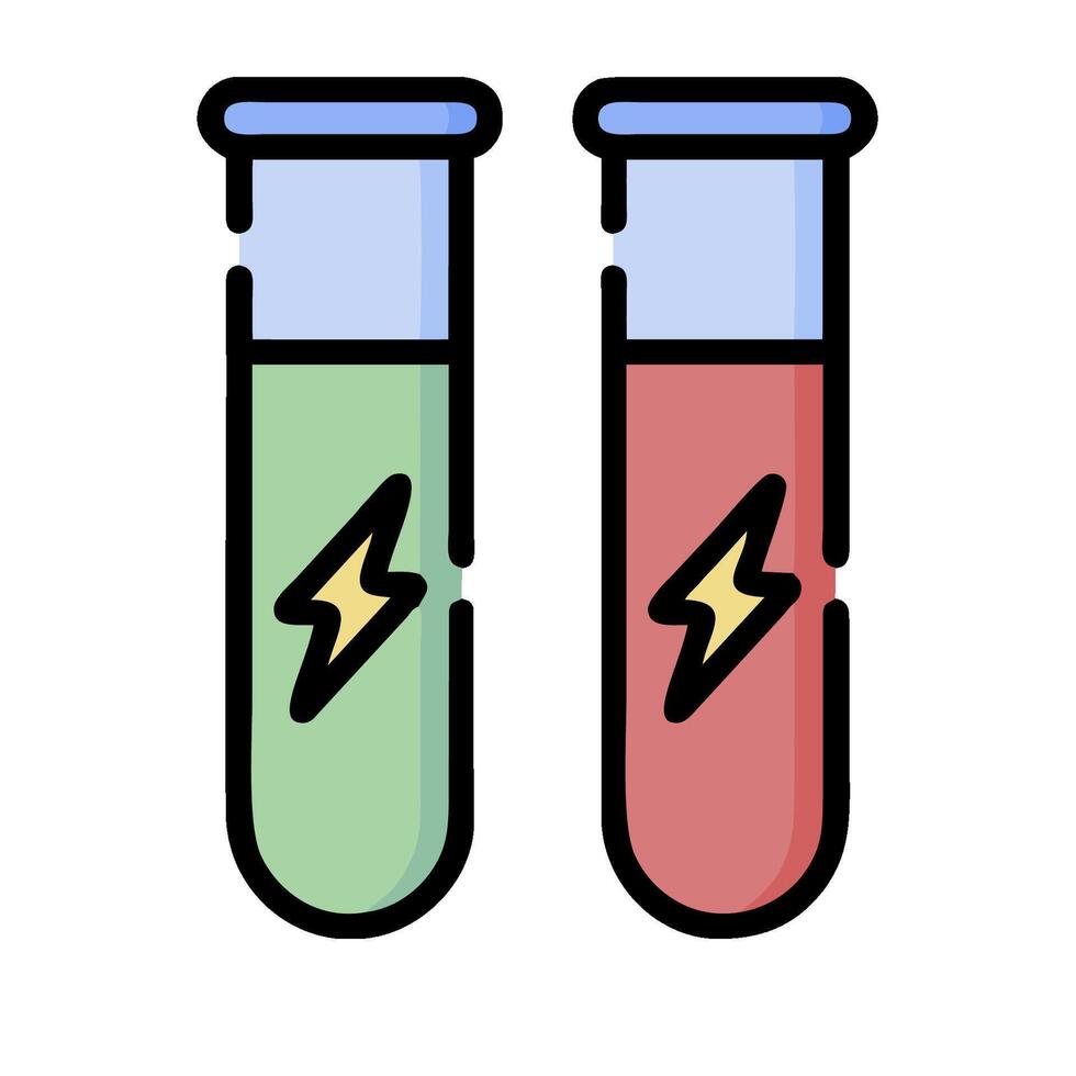 Two test tubes with different colors and a lightning bolt vector