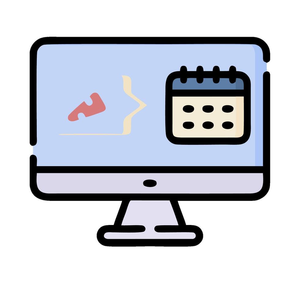 A computer monitor with a calendar on it vector