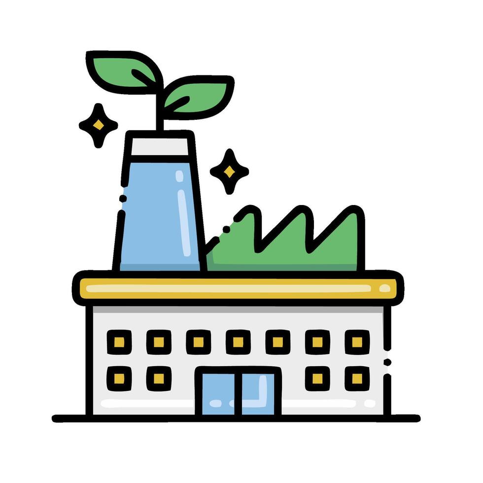 A factory building with a plant growing out of it vector