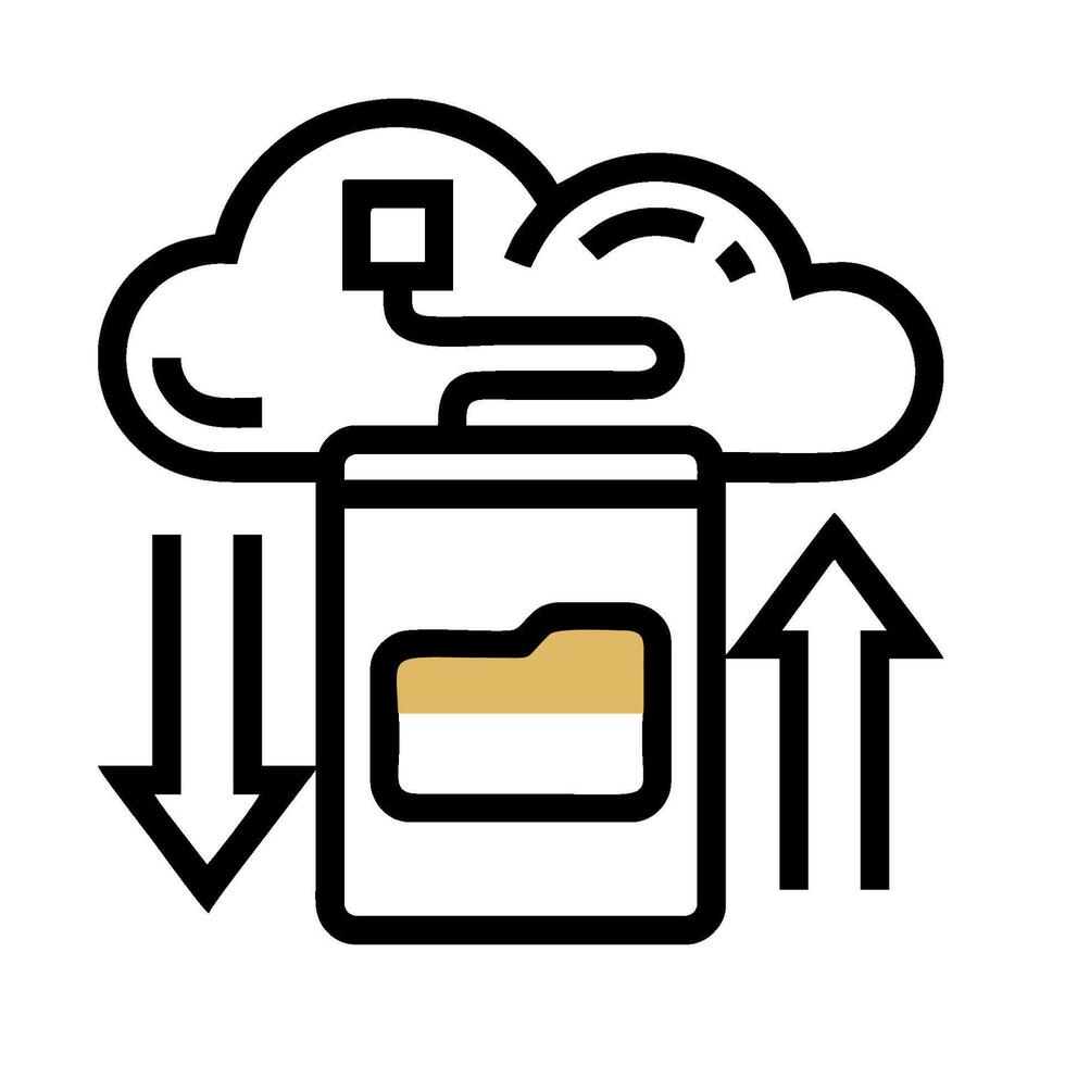 A cloud with a file in it and arrows pointing to it vector
