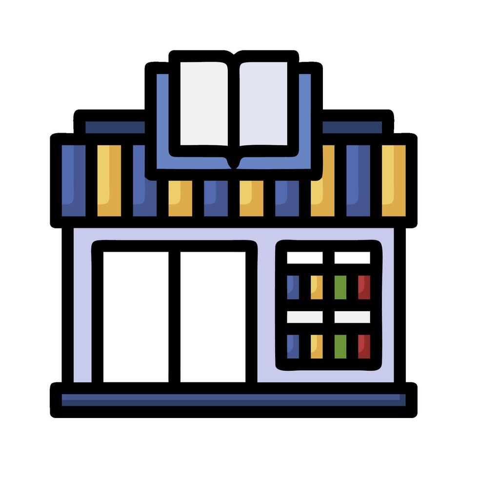 A book store icon with a window and shelves vector