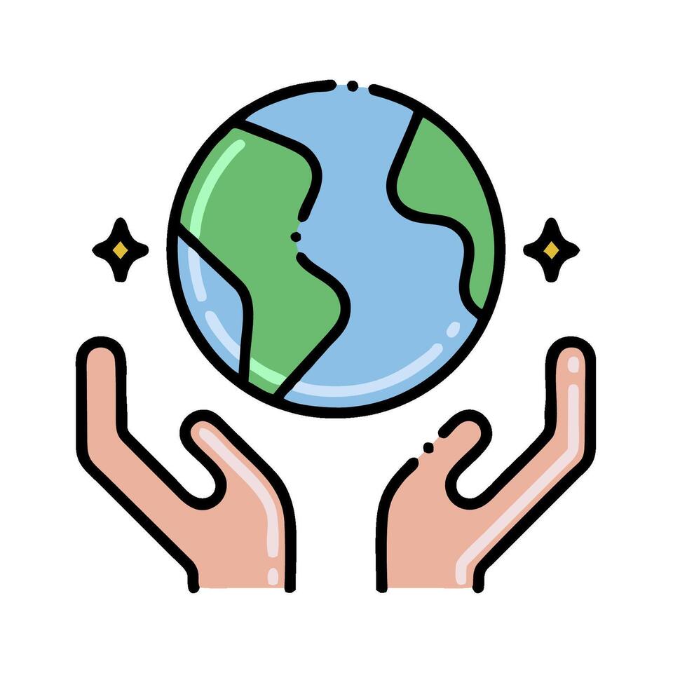 Hands holding the earth icon vector