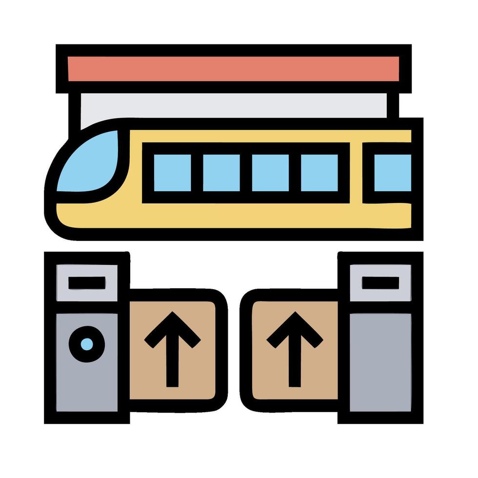 A train is moving through a station with a box vector