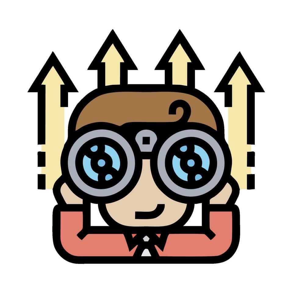 A cartoon man with binoculars looking at arrows vector