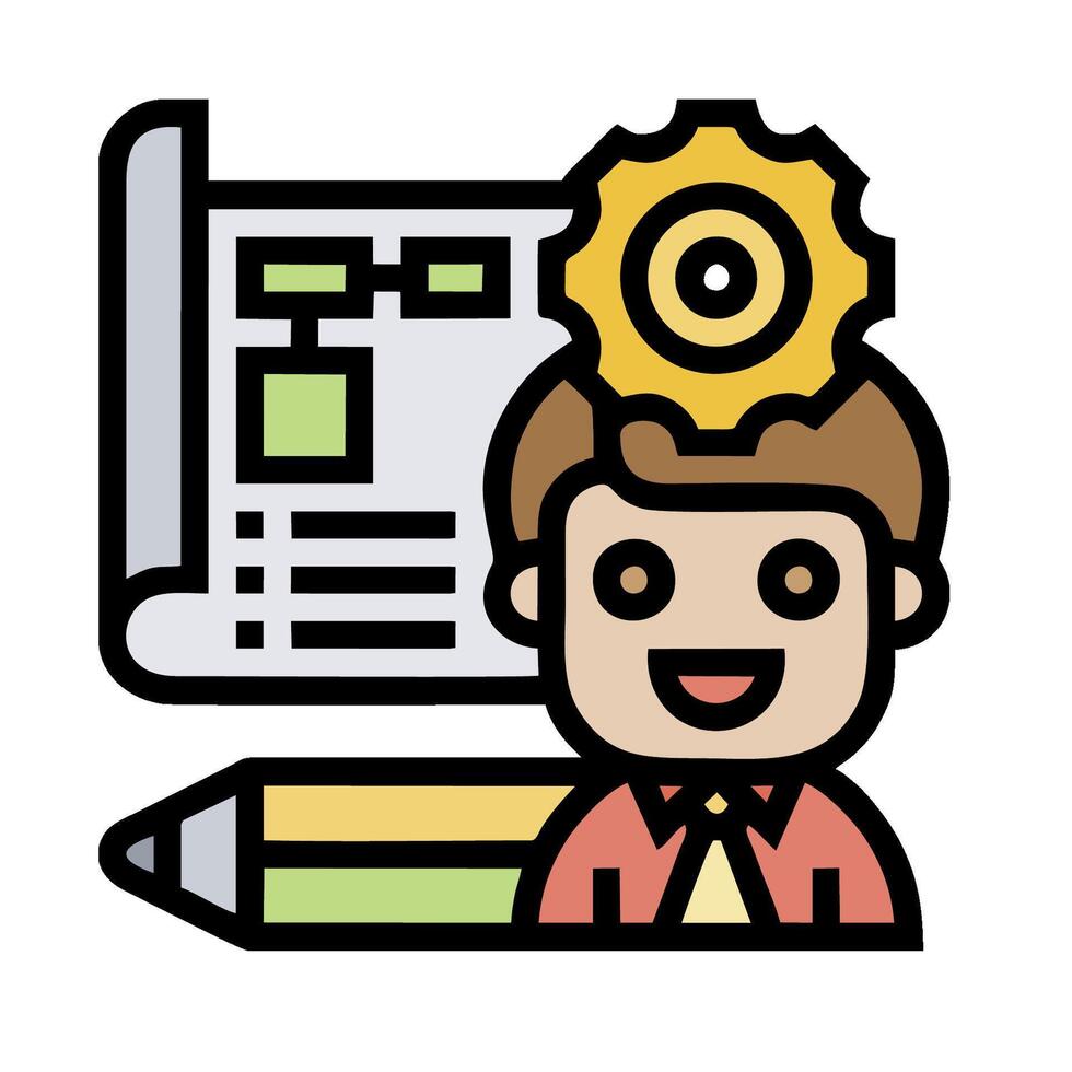 A man with a pencil and a gear on his head vector