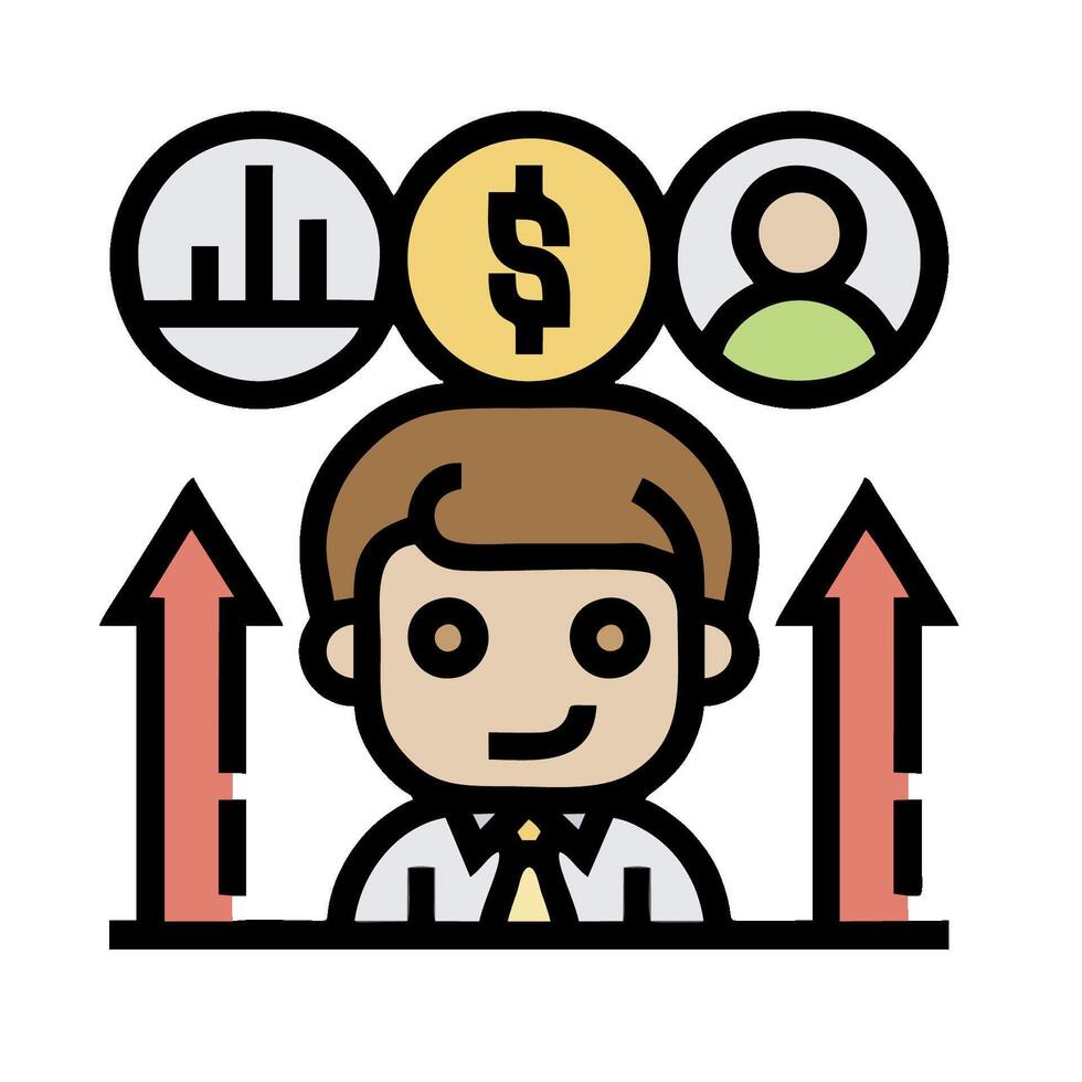 Businessman with money and arrows on his head vector