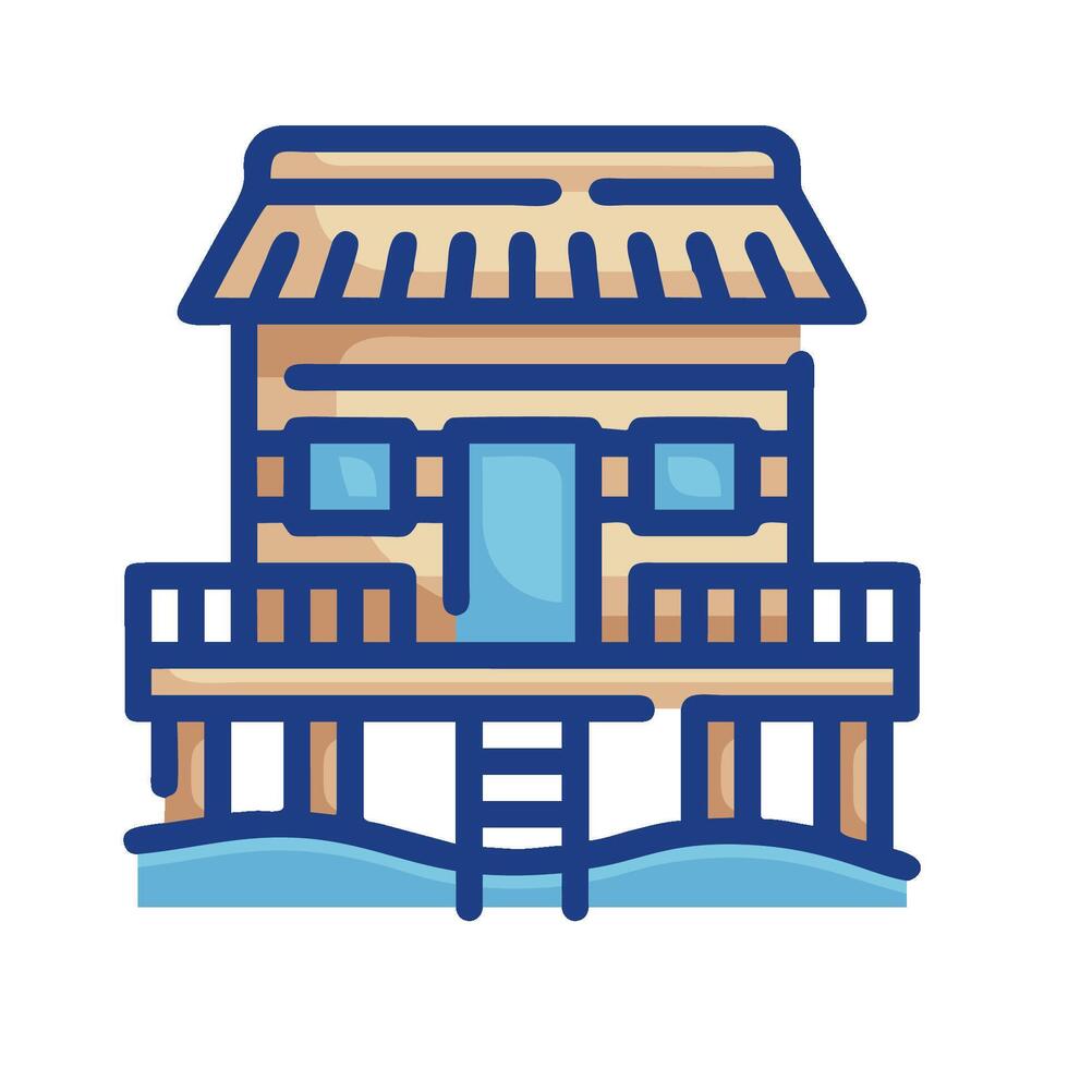 A house on a wooden platform with stairs vector