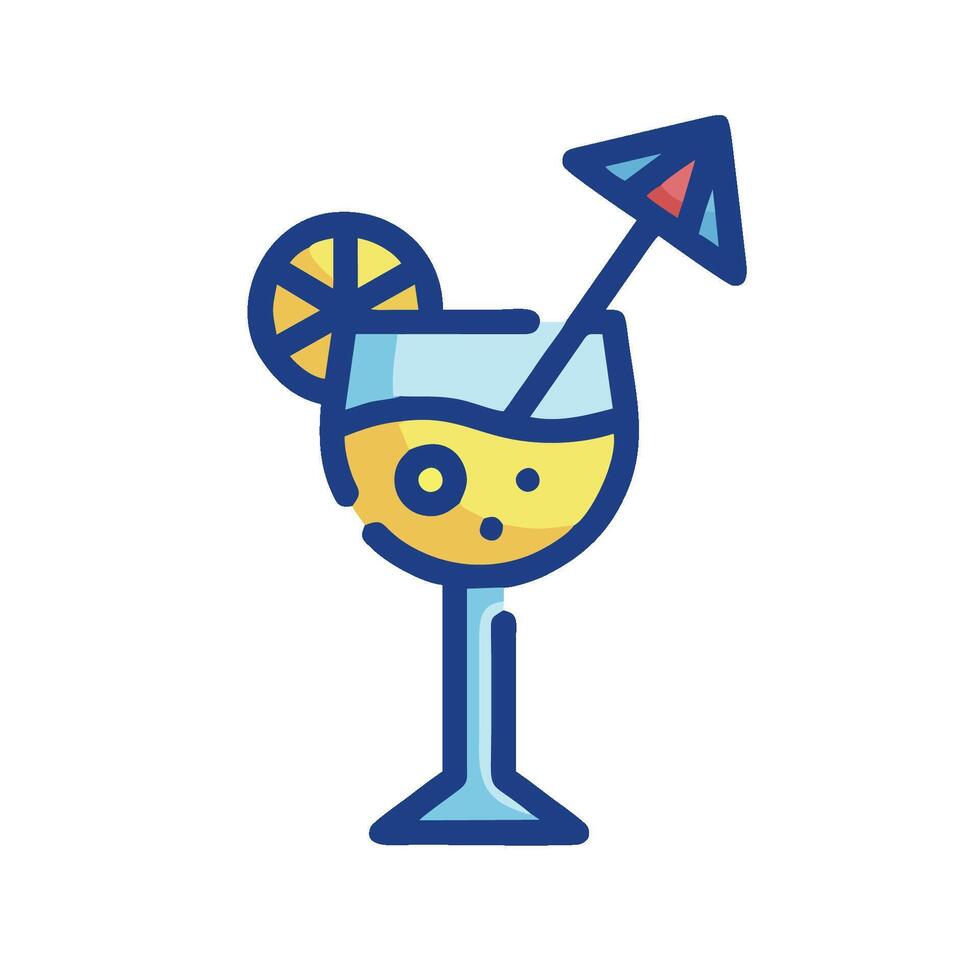 A drink with a lemon and umbrella icon vector