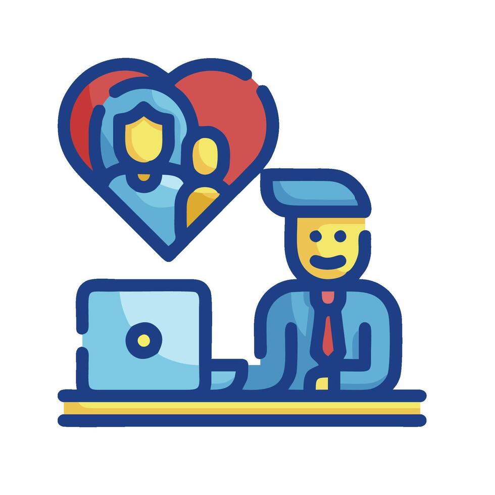 A man sitting at a desk with a laptop and a heart vector