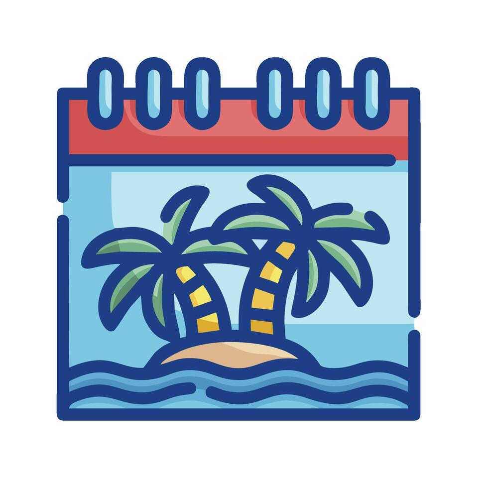 A calendar with palm trees and a beach vector