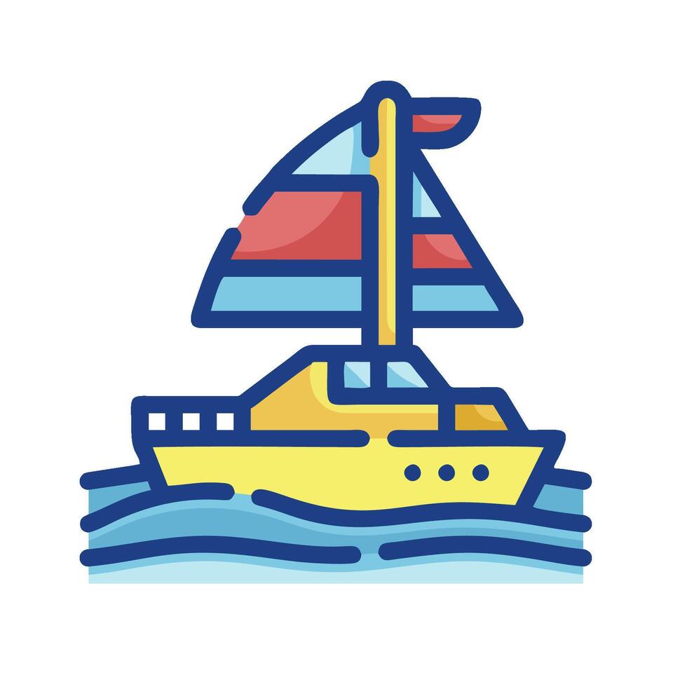 A boat with a sail on it is shown in a flat style vector