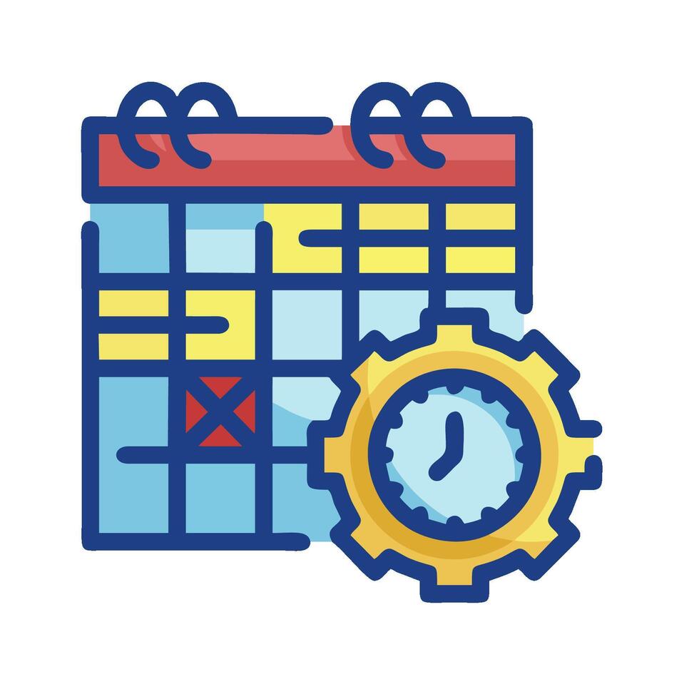 A calendar and clock icon with gears vector
