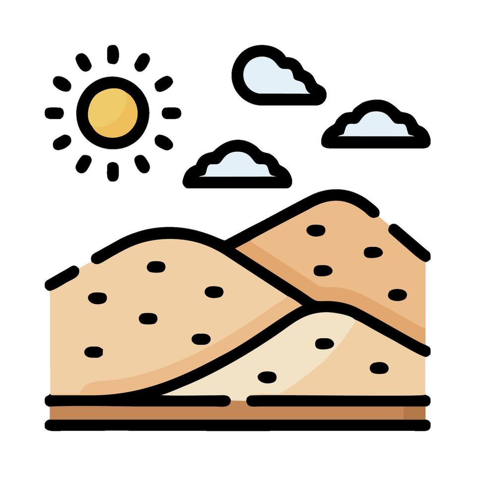Sand dunes and sun icon illustration vector