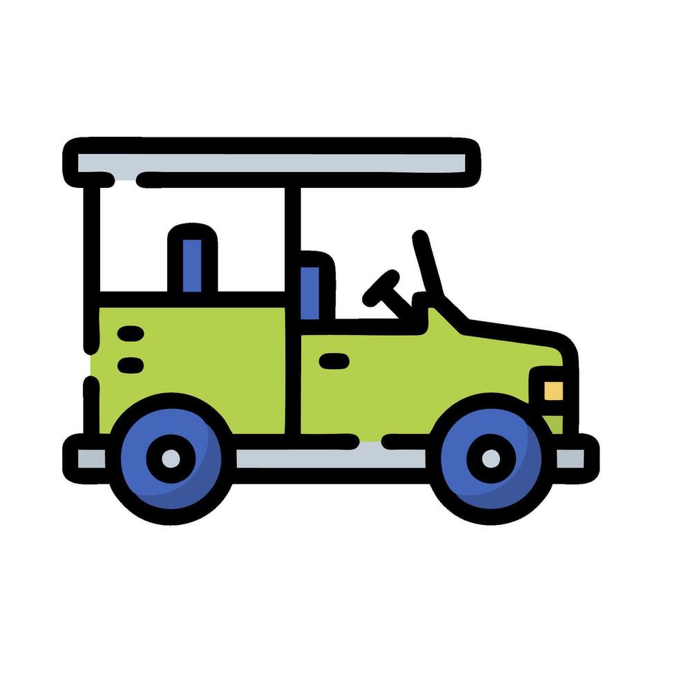 A green golf cart with a blue roof vector