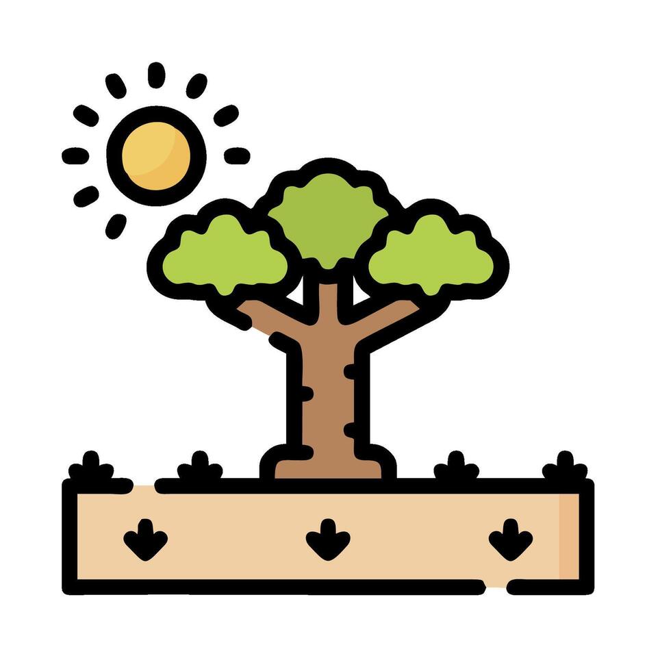A tree with a sun on it in the middle of a field vector