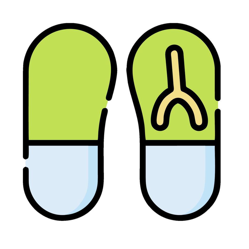 Two flip flops with a pill in one of them vector