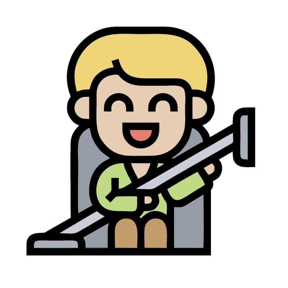 A cartoon man sitting on a chair with a vacuum cleaner vector