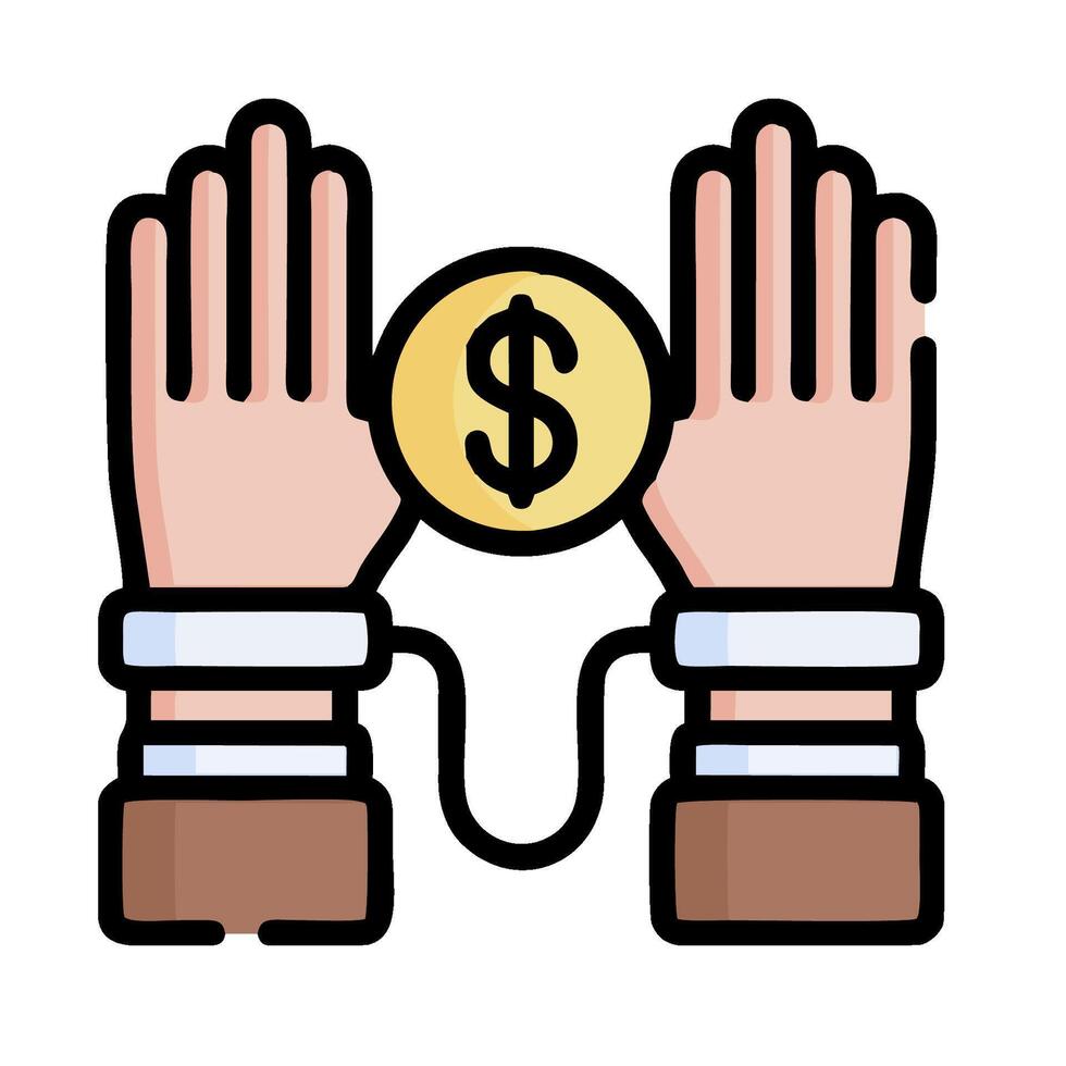 Two hands with a dollar coin in one hand and a chain in the other vector