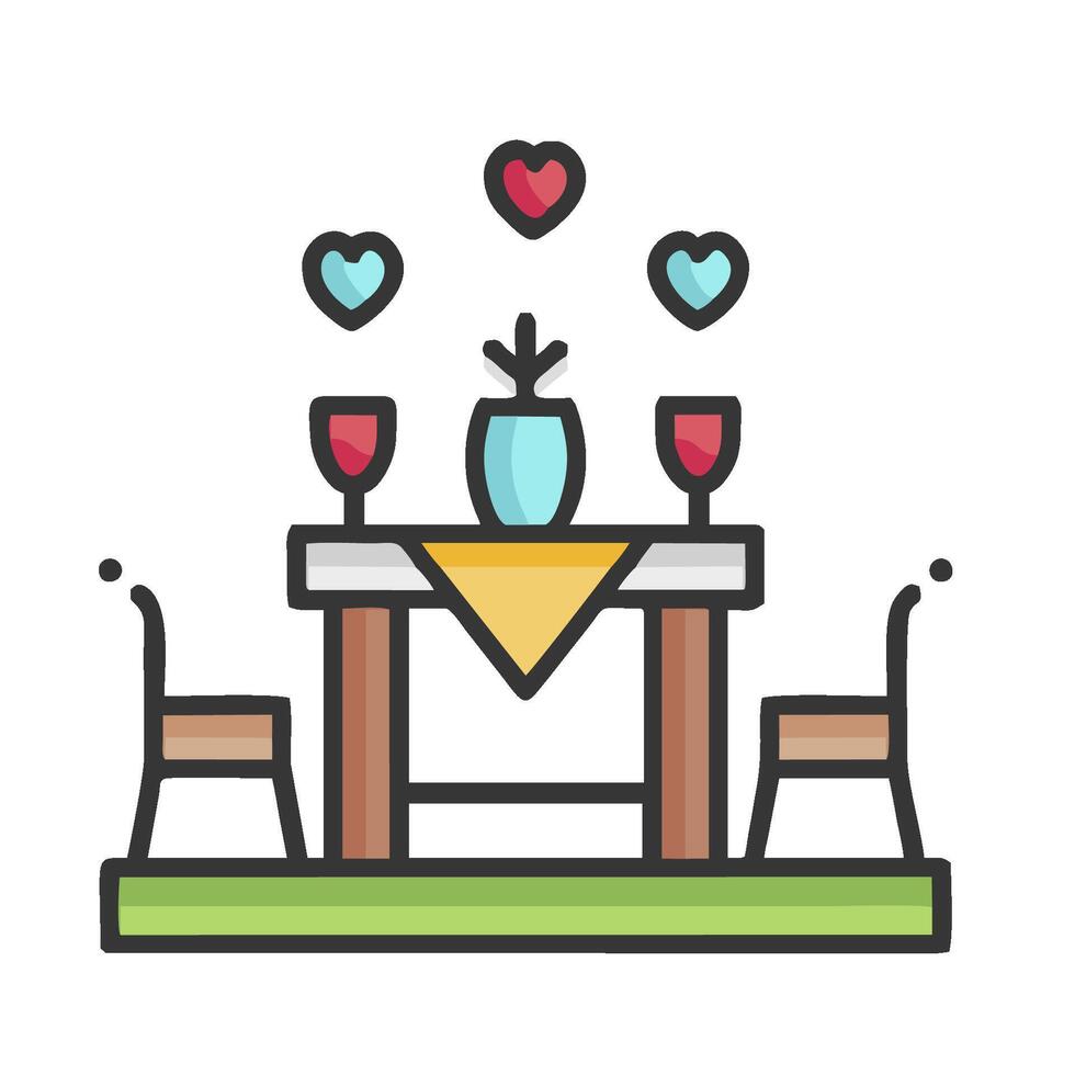 A table with two chairs and a wine glass vector