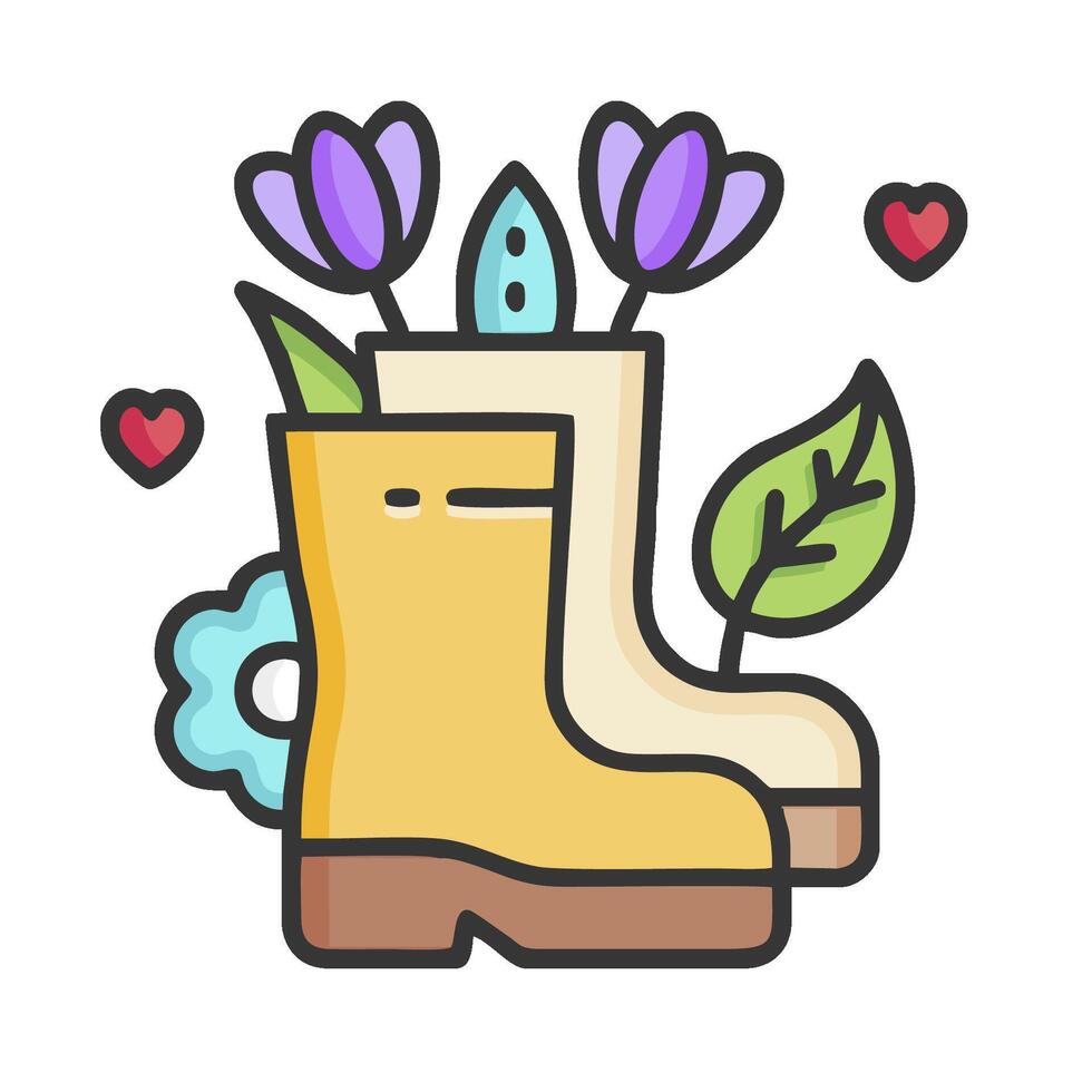 A pair of yellow boots with flowers and hearts vector