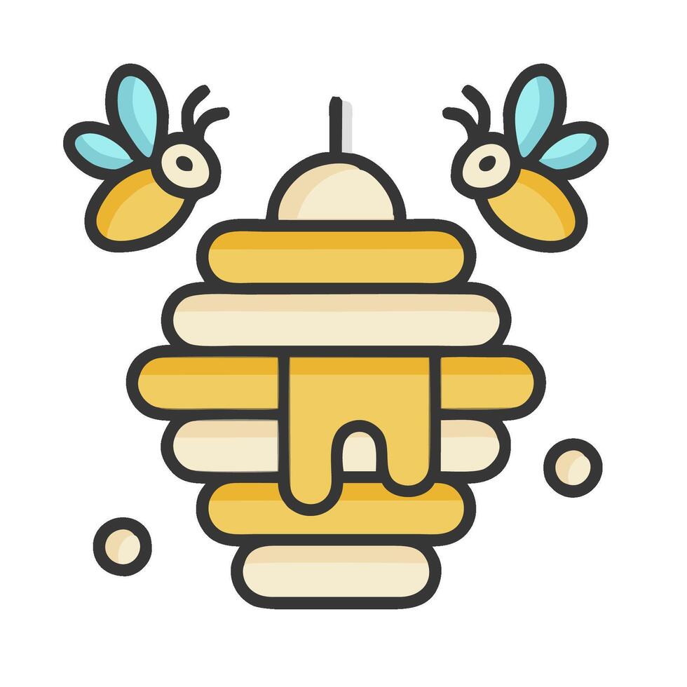 A bee hive with two bees flying around it vector