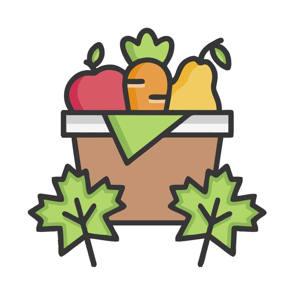 A basket full of fruit and vegetables with leaves vector