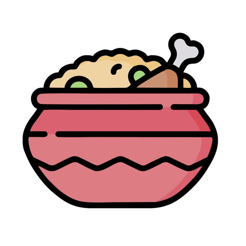 A bowl of rice with a chicken in it vector