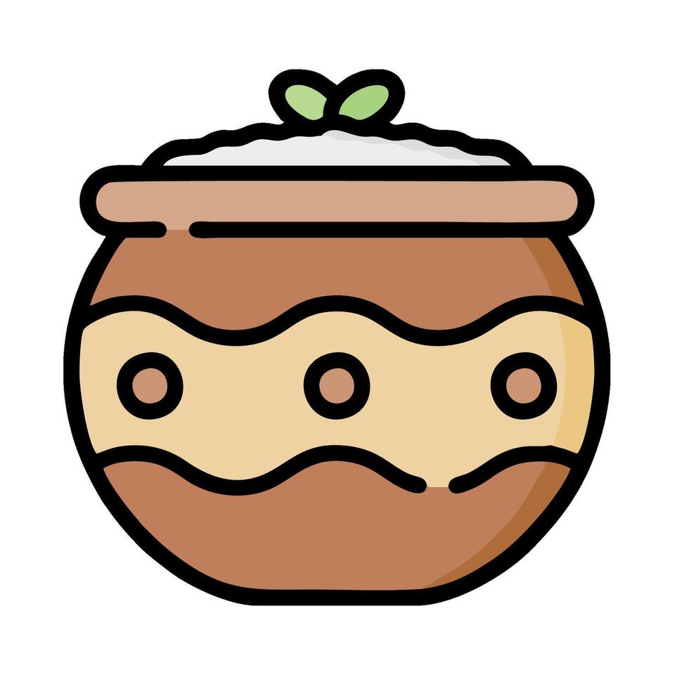 A brown pot with a green leaf on top vector