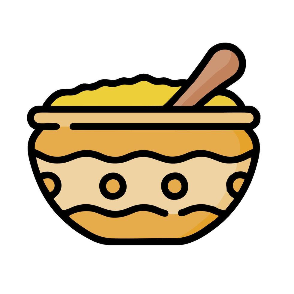 A bowl with food in it and a wooden spoon vector
