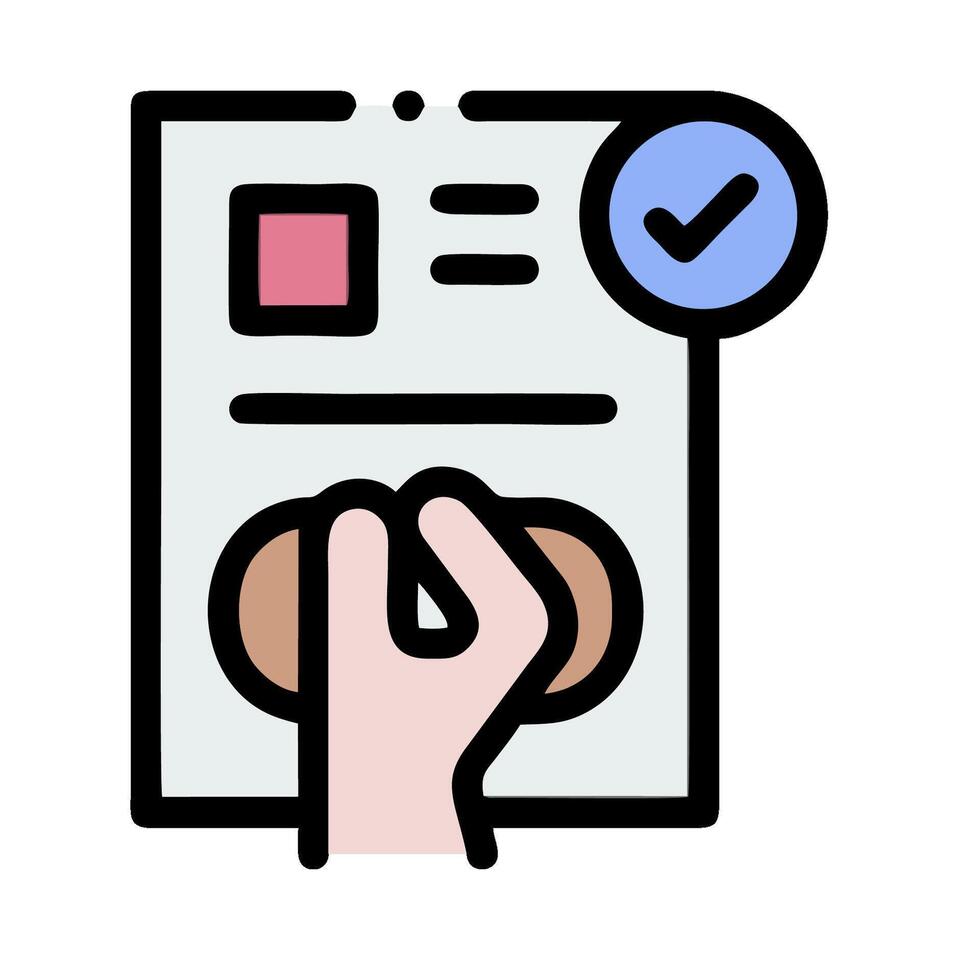 A hand holding a piece of paper with a check mark vector