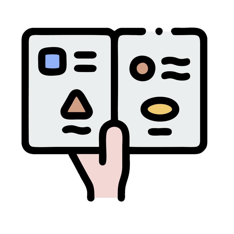 A hand holding a book with a face on it vector