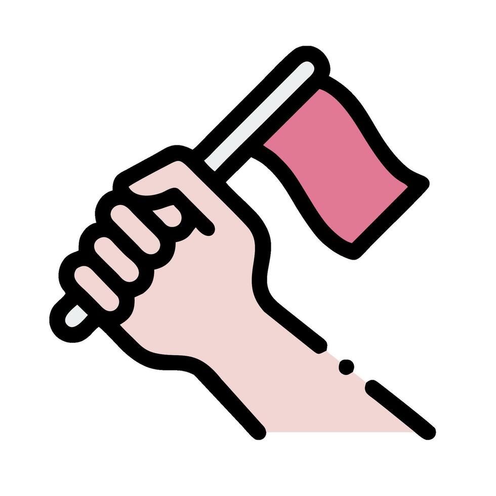A hand holding a pink flag with a red cross vector