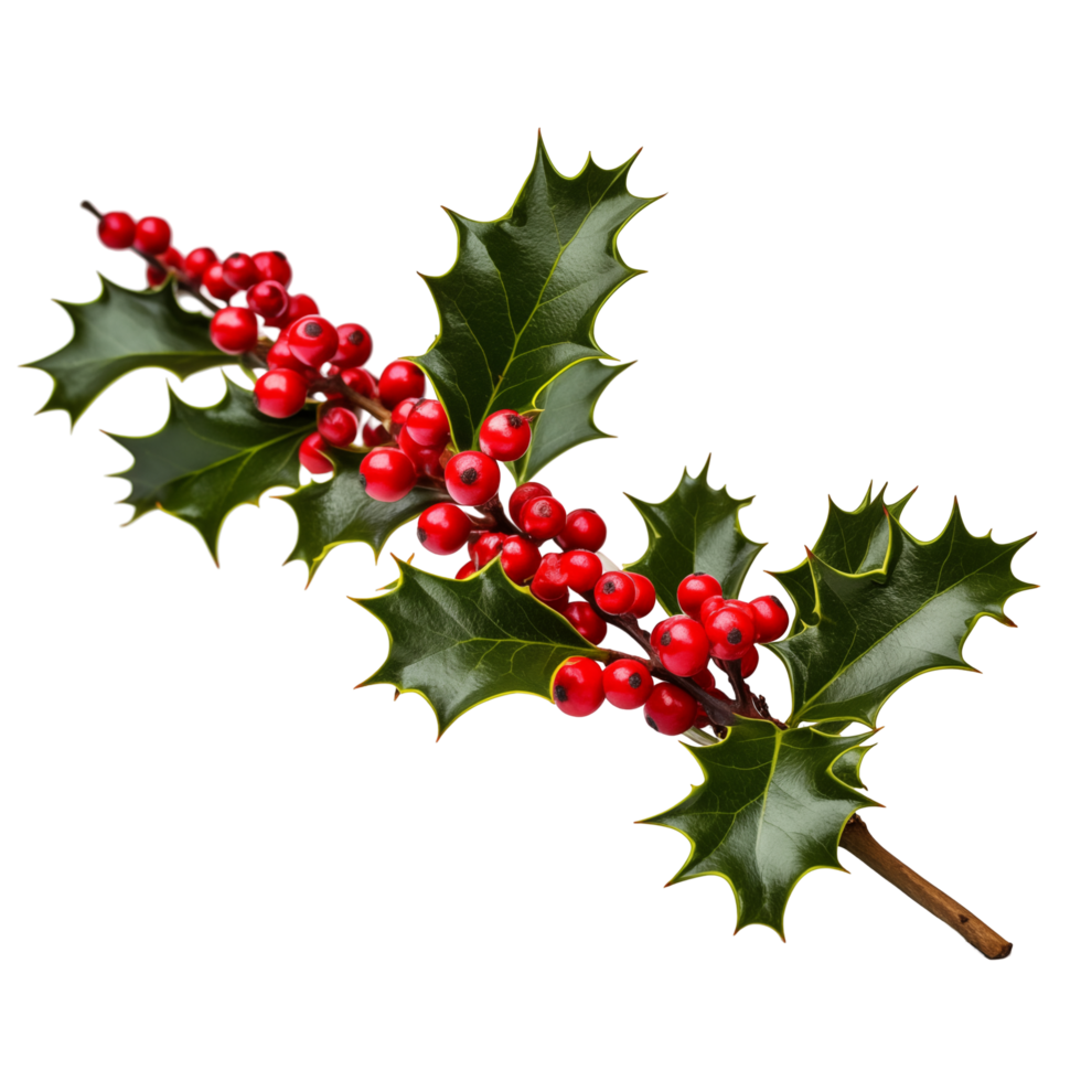 Holly Branch With Bright Red Berries And Sharp Green Leaves png