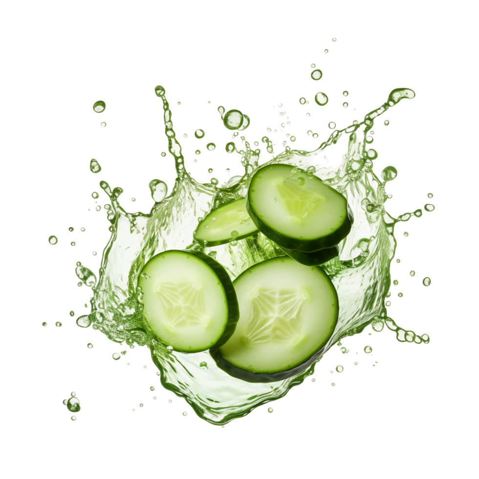 Fresh Cucumber Slices Splashing In Water Creating A Dynamic Effect Isolated On Transparent Background png