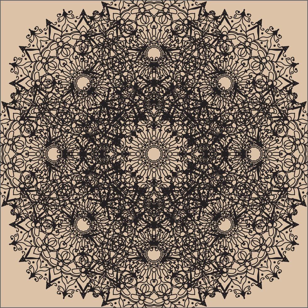 A black and white circular pattern with a lotus flower vector