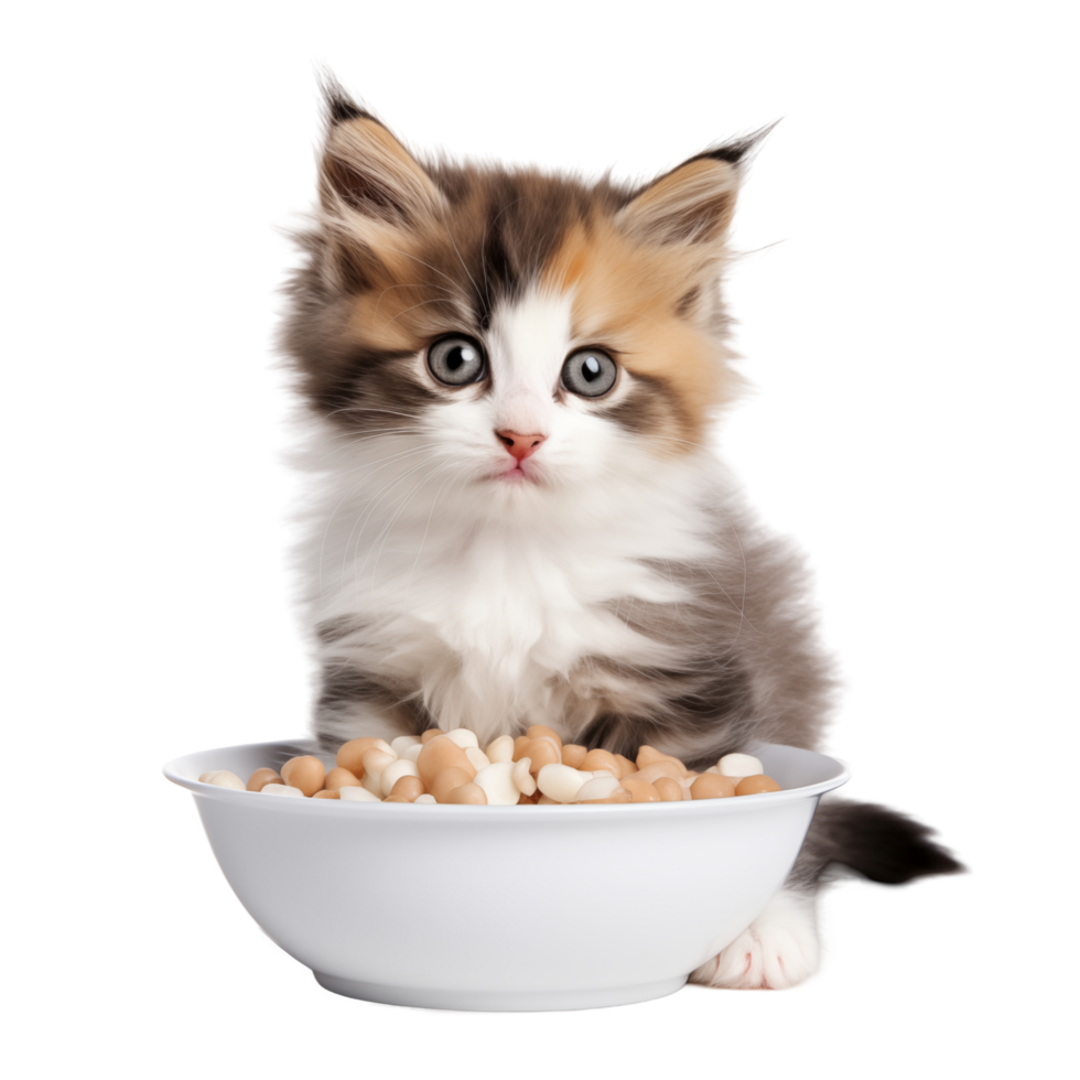 Adorable Fluffy Kitten Sitting In A Bowl Of Beans With Curious Expression png