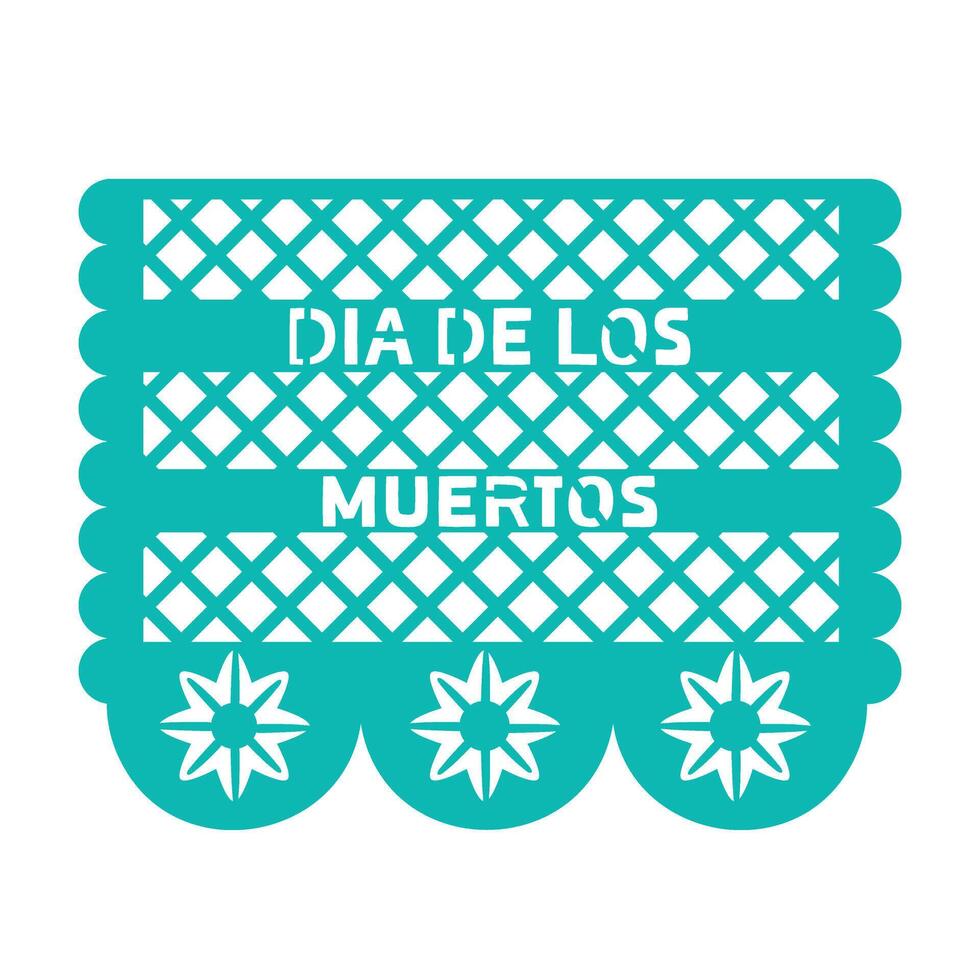 Mexican Decorative Papel Picado Garland with Ornament Lettering and Flowers. Paper Cutting Flags, Garland with Pattern for Day of the Dead vector