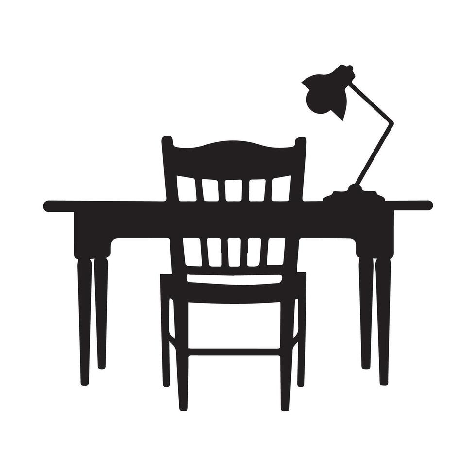 Reading table with lamp silhouette vector