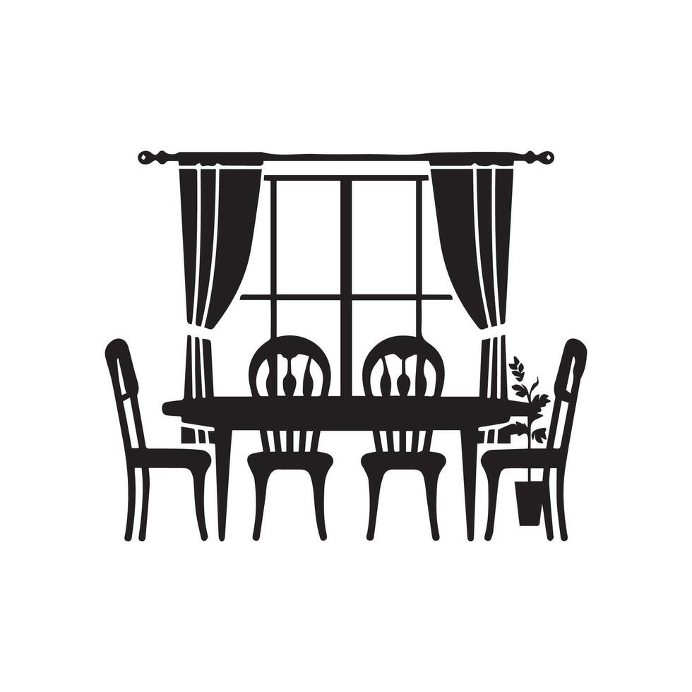 Artistic chair table silhouette on white background vector