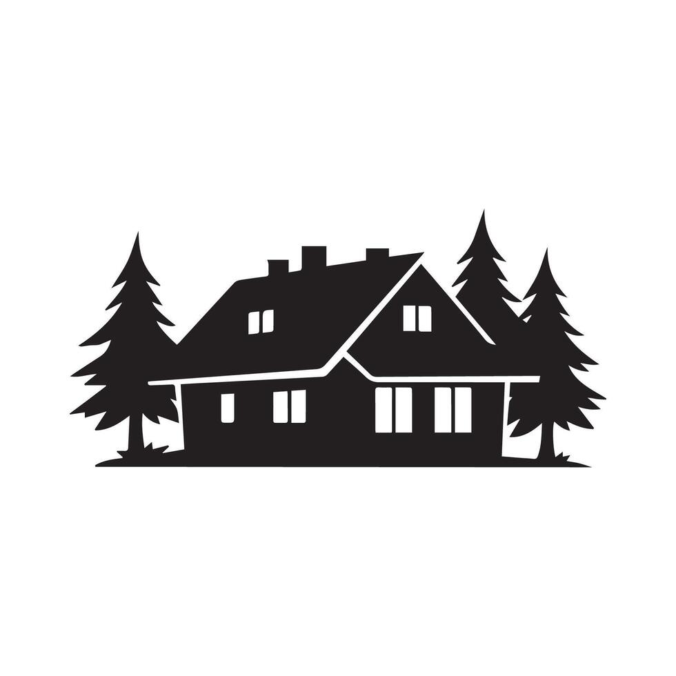 House tree art silhouette on white vector