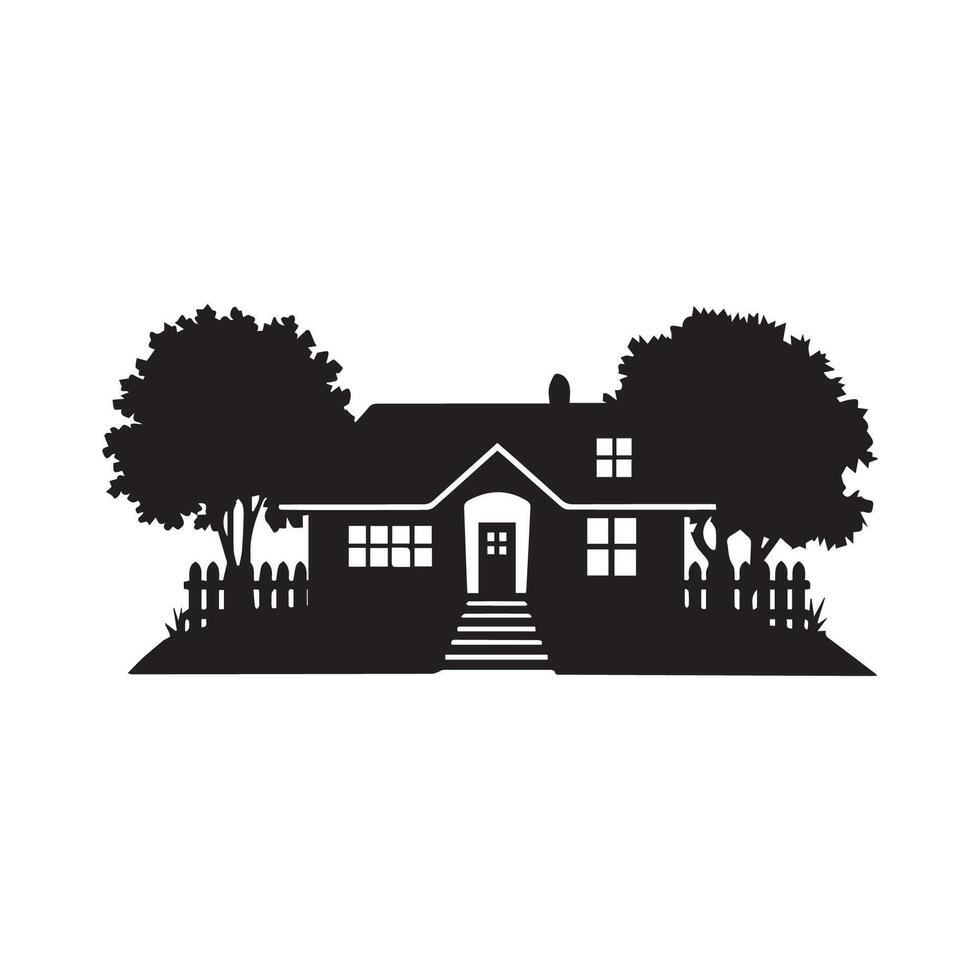 House tree art silhouette on white background vector