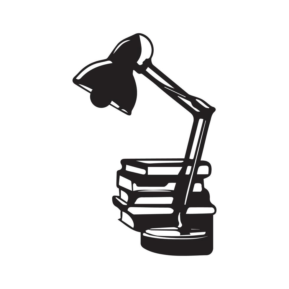 Table lamp and book silhouette illustration vector
