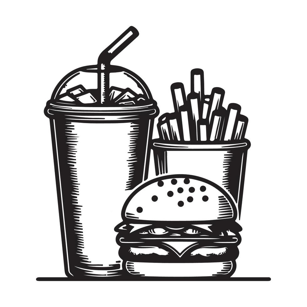 Coffee cup burger art silhouette vector