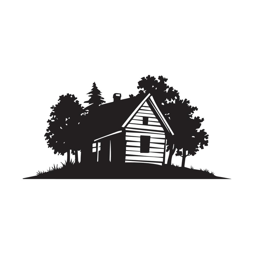 Hand drawn simple house with tree silhouette vector