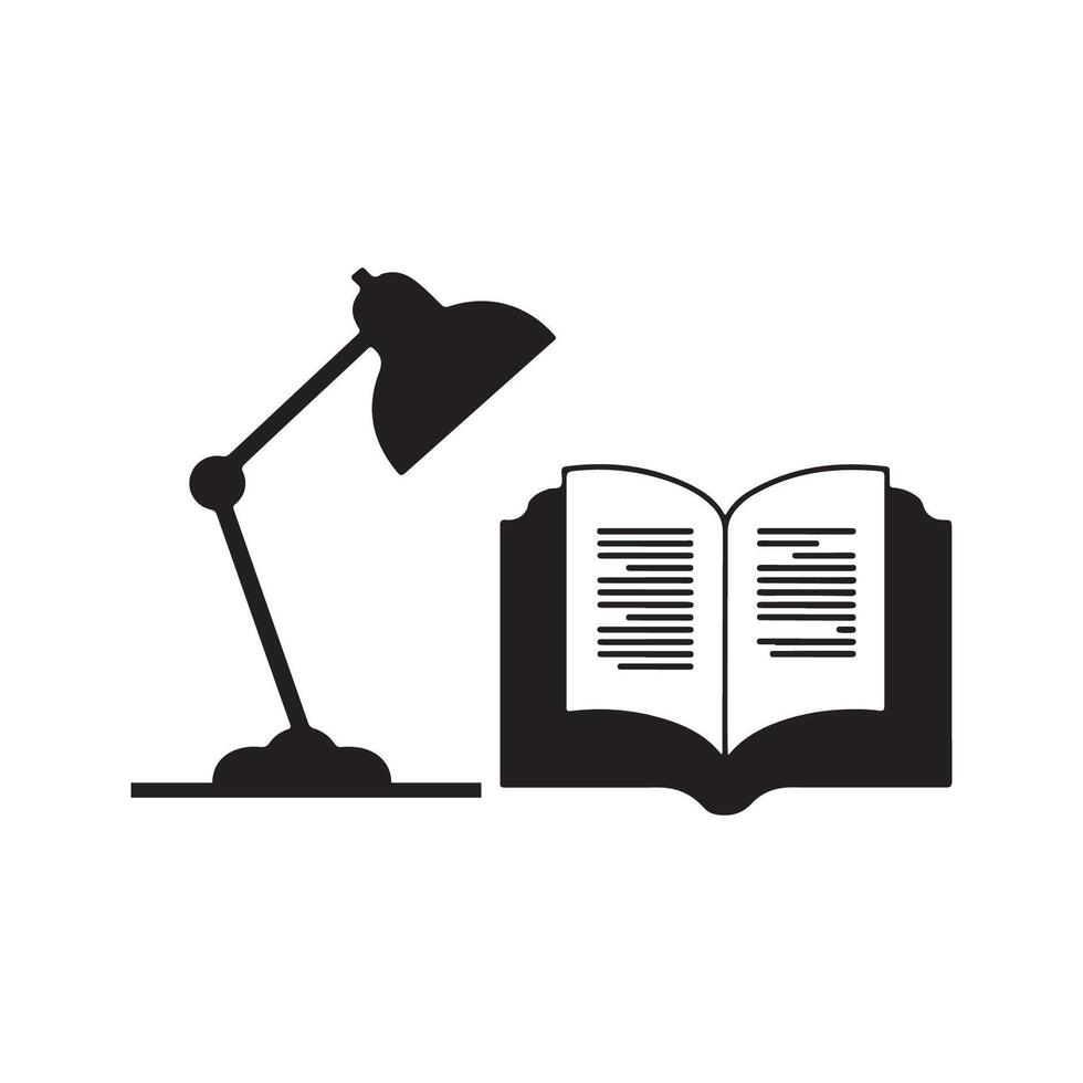 Table lamp and book silhouette vector