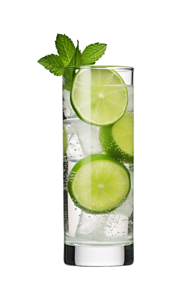 Refreshing Drink With Lime Slices And Mint Leaves In A Glass png