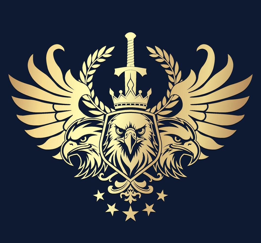 eagle hetaldry logo with shield sword wings crown and laurel wreath vector